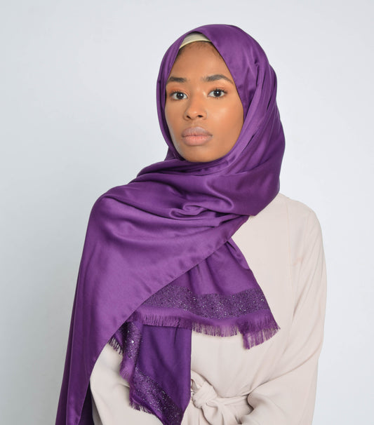 Purple Sequin Edge Satin Hijab