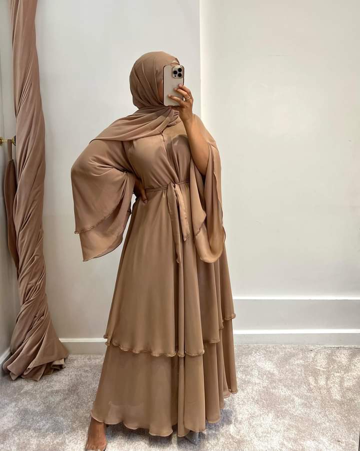Caramel Latte Open Two Layered Abaya With Hijab