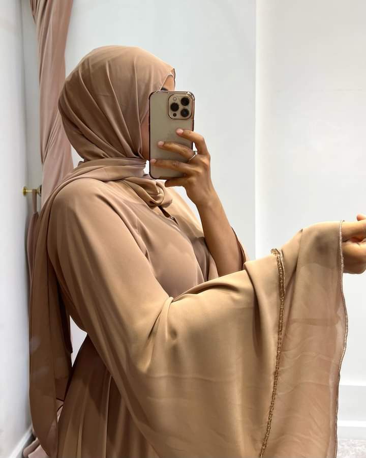 Caramel Latte Open Two Layered Abaya With Hijab