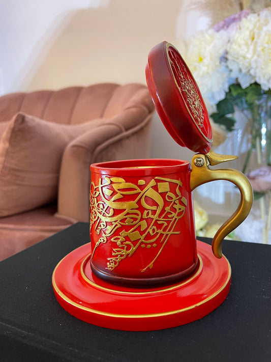 RED TEA CUP STYLE INCENSE BAKHOOR BURNER