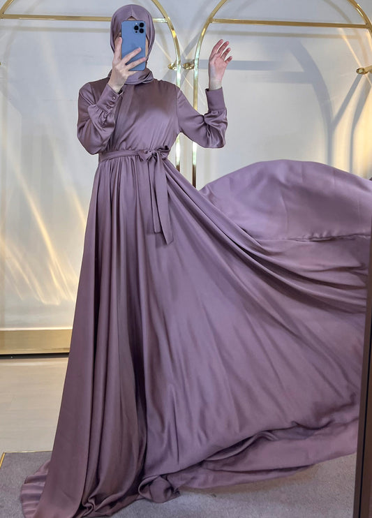 Flowing Heather Purple Satin Dress