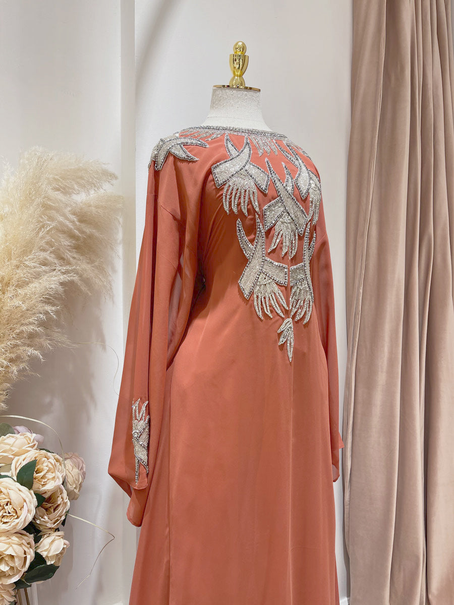 CORAL KAFTAN WITH A TIE BACK