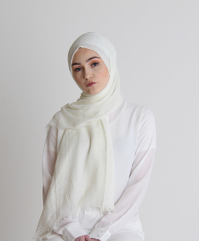 Ivory White Crinkle Hijab
