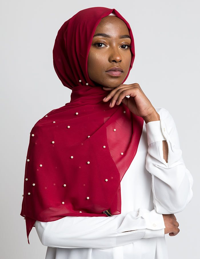 Cranberry Pearl Chiffon Hijab