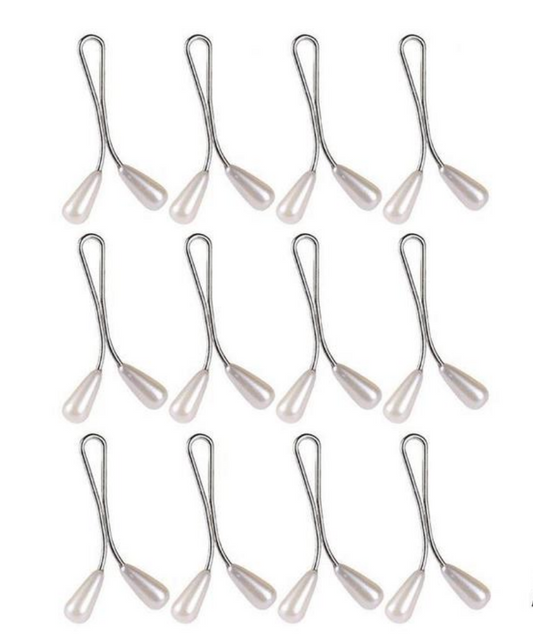 12pcs Stainless Steel Pearl Headed U-Shaped White Clip Headscarf Shawl Scarf Fashion Hat Brooch Muslim Scarf Clips Scarf Accessories Hijab Scarf Pin