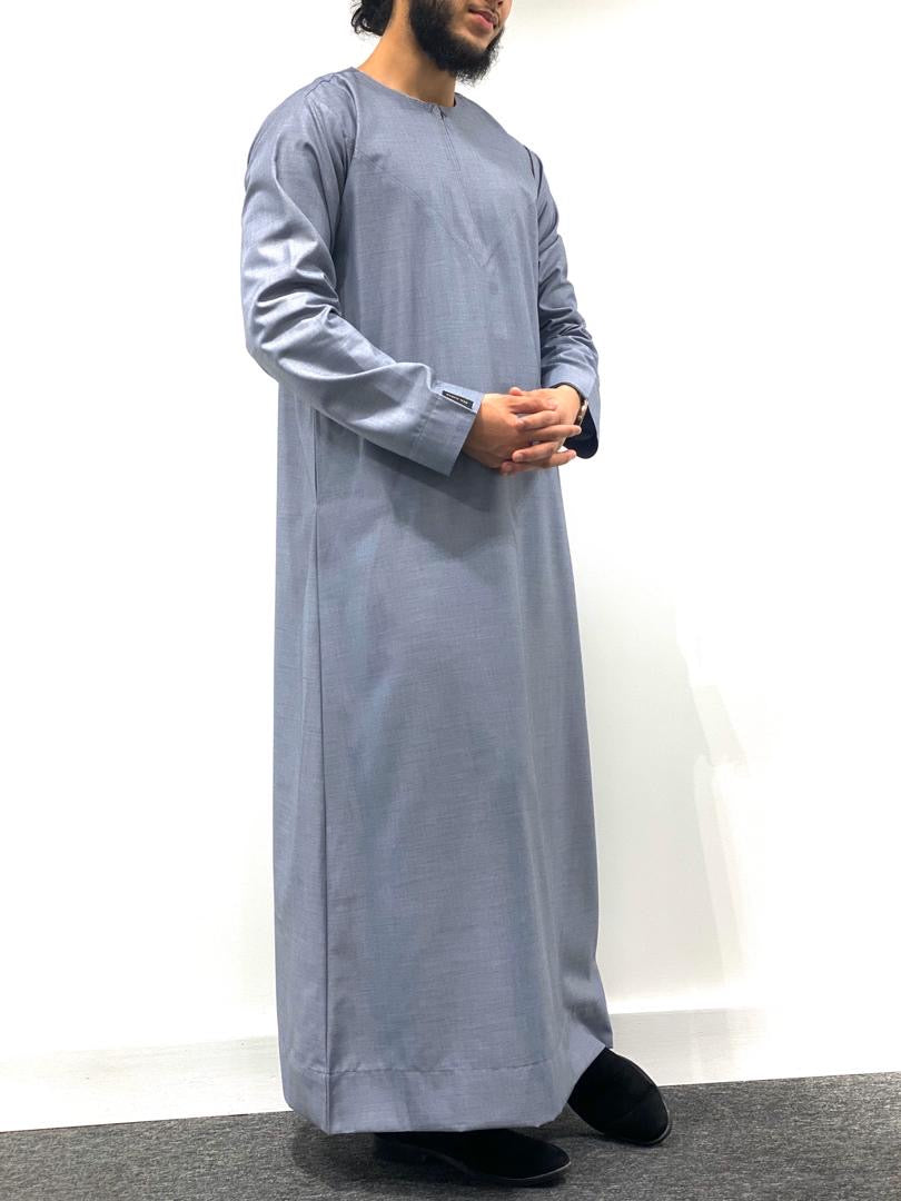 Denim Blue Omani Thobe With a Zip